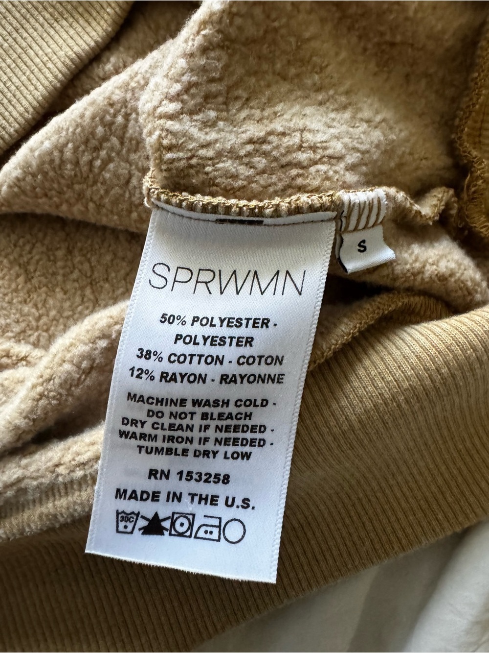SPRWMN Raglan Tan Cropped Short Sleeve Sweatshirt size Small - Picture 9 of 9